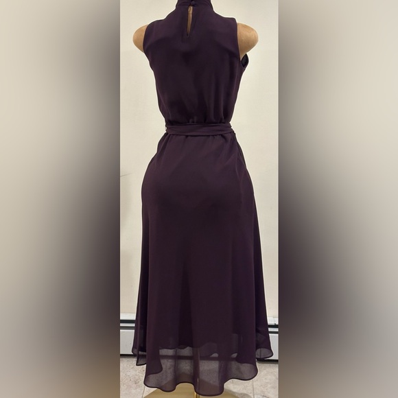 Sara Campbell Purple Plum Sheer Dress Tie In Front Turtleneck Zip On Side  Sz 6. - Picture 7 of 17